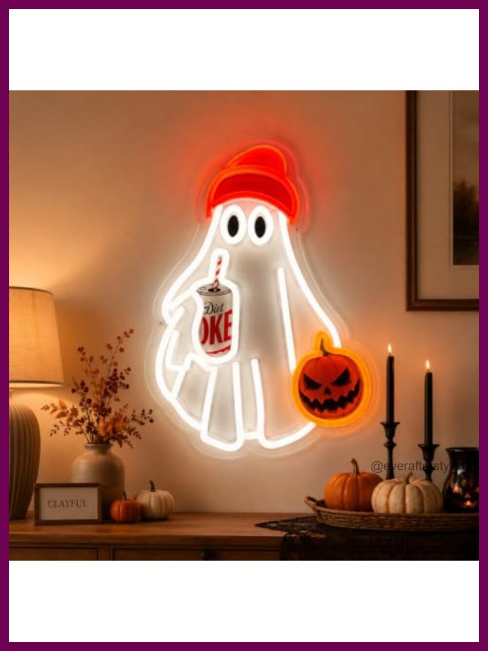LED Neon Ghost Pumpkin Sign 14x10 Inch USB Powered Halloween Wall Decor